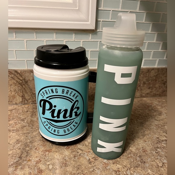 Bundle of 2 Victoria's Secret pink collectible travel mug tumblers! - Picture 1 of 8